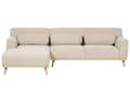 Miniatyrbillede 4 af 11: Højre hjørnesofa beige fløjlspolstring 3-personers sofa med træben retro stue