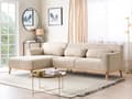 Miniatyrbillede 2 af 11: Højre hjørnesofa beige fløjlspolstring 3-personers sofa med træben retro stue