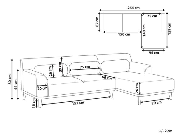 Hjørnesofa beige fløjlspolstring 3-personers sofa med træben retro stue