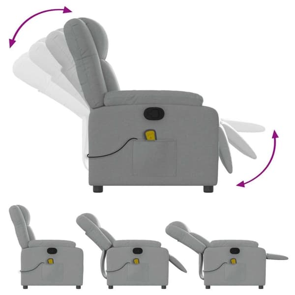 vidaXL Massagefåtölj ljusgrå tyg