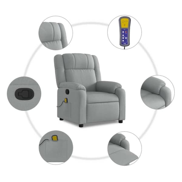vidaXL Massagefåtölj ljusgrå tyg