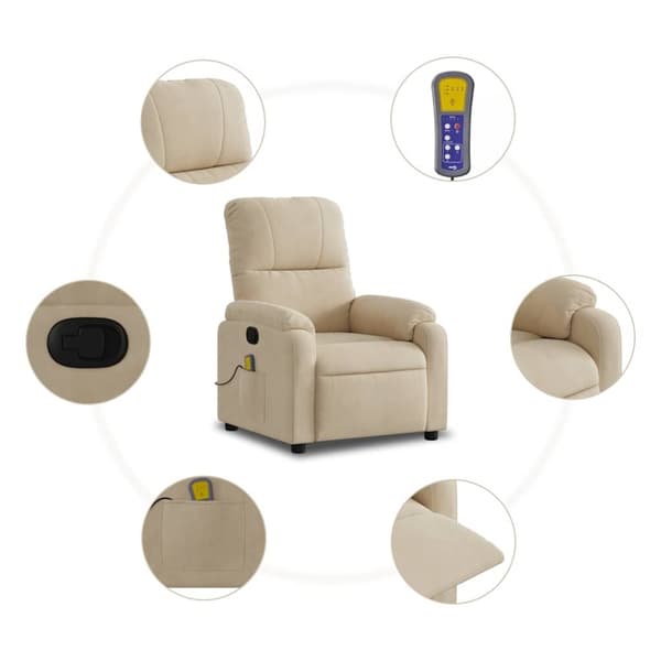 vidaXL Massagefåtölj gräddvit mikrofibertyg