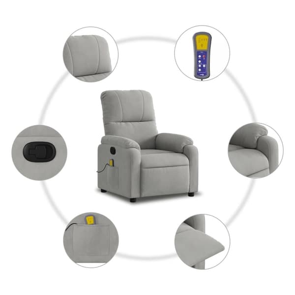 vidaXL Massagefåtölj ljusgrå mikrofibertyg