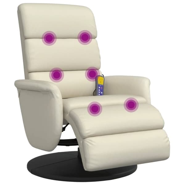 vidaXL Massagefåtölj med fotpall gräddvit konstläder