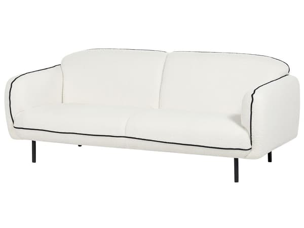 3-seters sofa Hvit Boucle stoff Mykt, nubret metallben Svart dekorativ kant retro Glam Kunst Dekor stil