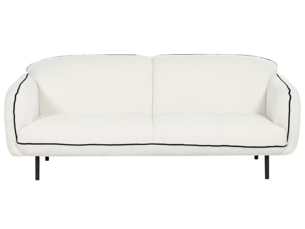 3-seters sofa Hvit Boucle stoff Mykt, nubret metallben Svart dekorativ kant retro Glam Kunst Dekor stil