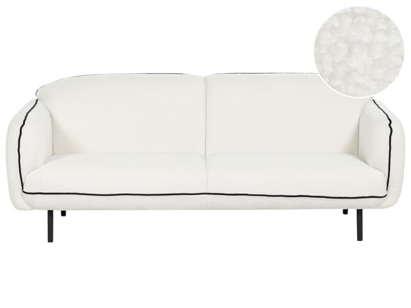 3-seters sofa Hvit Boucle stoff Mykt, nubret metallben Svart dekorativ kant retro Glam Kunst Dekor stil