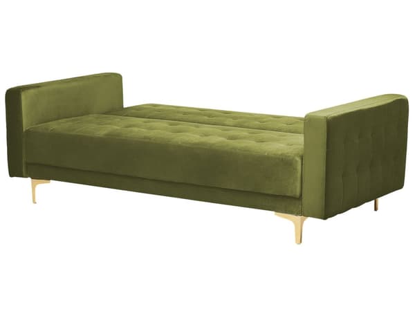 Sofagruppe Grønn Fløyel 3-seters sovesofa 2 lenestoler Justerbar rygg Sovefunksjon Metallben Dekorative knapper Moderne design Stue
