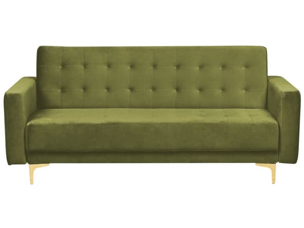 Sofagruppe Grønn Fløyel 3-seters sovesofa 2 lenestoler Justerbar rygg Sovefunksjon Metallben Dekorative knapper Moderne design Stue
