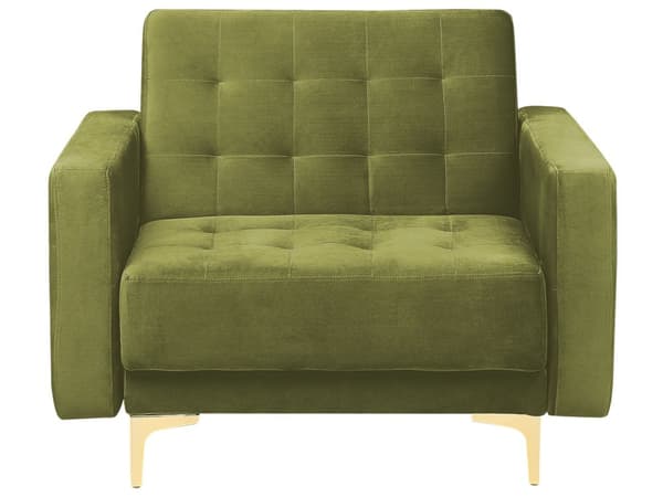 Sofagruppe Grønn Fløyel 3-seters sovesofa 2 lenestoler Justerbar rygg Sovefunksjon Metallben Dekorative knapper Moderne design Stue