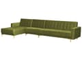 Miniatyrbilde 6 av 11: Hjørnesofa Grønn Fløyel Tuftet stoff Moderne L-formet Modulær 5-seter med fotskammel Høyrevendt sjeselong