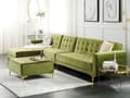 Miniatyrbilde 2 av 11: Hjørnesofa Grønn Fløyel Tuftet stoff Moderne L-formet Modulær 5-seter med fotskammel Høyrevendt sjeselong