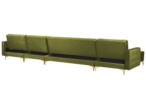 Hjørnesofa Grønn Fløyel Tuftet stoff Moderne U-form Modulær 6-seter med fotskammel og sjeselonger