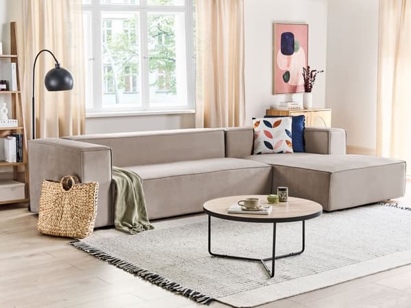 Hörnsoffa Vänstervänd 3-sitsig Taupe Sammet Klädd med Armstöd Minimalistisk Stil Vardagsrum