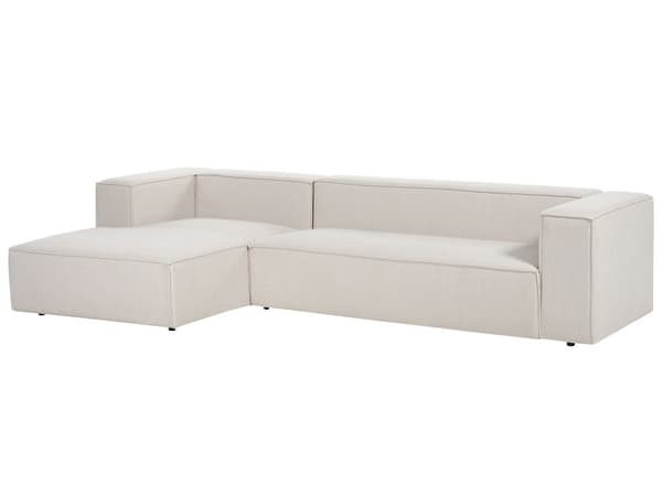 Hörnsoffa Högervänd 3-sitsig Beige Sammet Klädd med Armstöd Minimalistisk Stil Vardagsrum