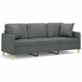 Miniatyrbillede 2 af 8: vidaXL 3-personers sofa med pyntepuder 180 cm stof mørkegrå