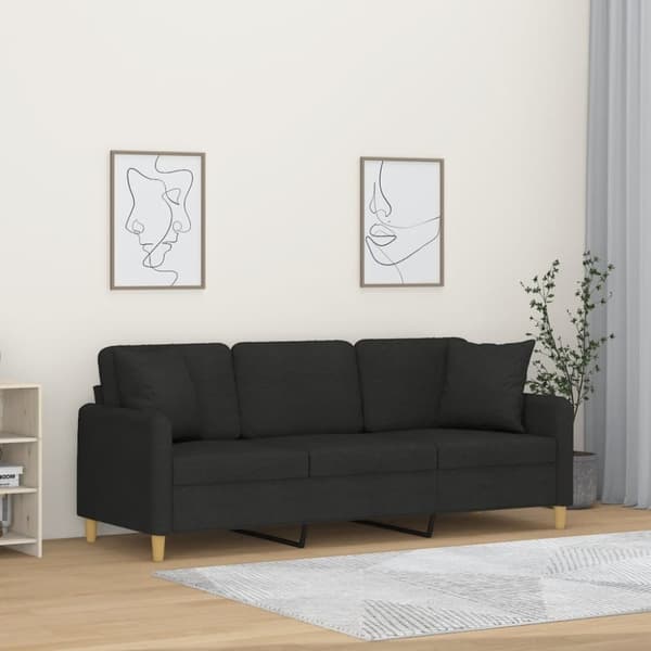 vidaXL 3-personers sofa med pyntepuder 180 cm stof sort