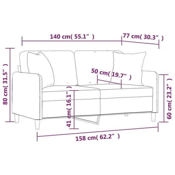vidaXL 2-sits soffa med prydnadskuddar ljusgrå 140 cm tyg