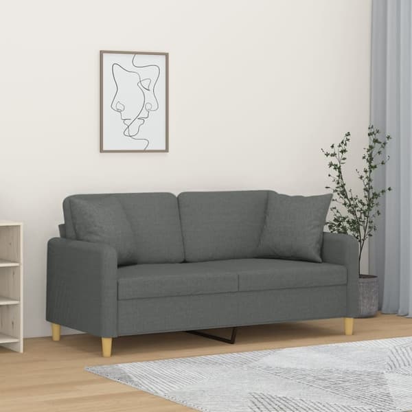 vidaXL 2-personers sofa med pyntepuder 140 cm stof mørkegrå