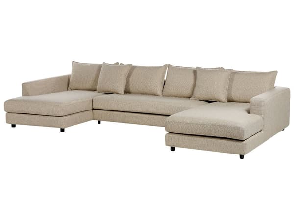 Hörnsoffa Beige Polyesterklädsel Modern U-formad 5-sits med Ottomaner Extra Kuddar Vadderat Ryggstöd