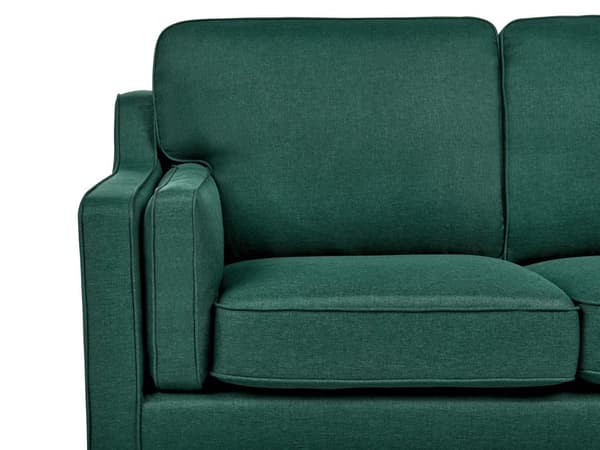 Sohva tummanvihreä kahdelle kangasverhoilu puujalat irrotettavat tyynynpäälliset retro