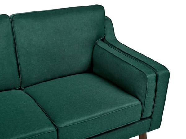 Sohva tummanvihreä kahdelle kangasverhoilu puujalat irrotettavat tyynynpäälliset retro