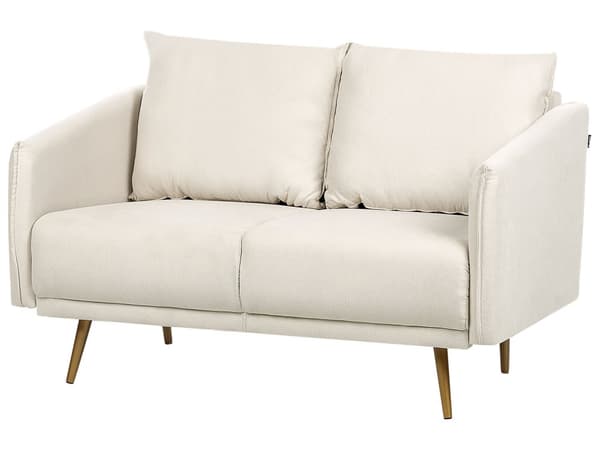 Sofa Beige stoff 2-seters ryggpolstret sete Metall Gyllen Ben Retro Glamour