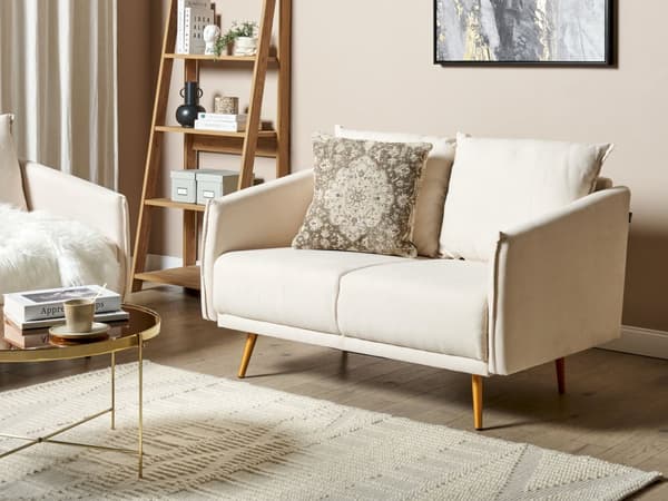 Sofa Beige stoff 2-seters ryggpolstret sete Metall Gyllen Ben Retro Glamour