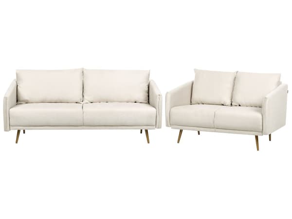 Stuesett Beige ryggputer i stoff Metall Gylne Ben Retro Glamour