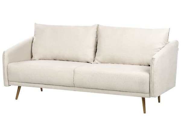 Sofa Beige Polyester 3-seters ryggpolstret sete Metall Gyllen Ben Retro Glamour