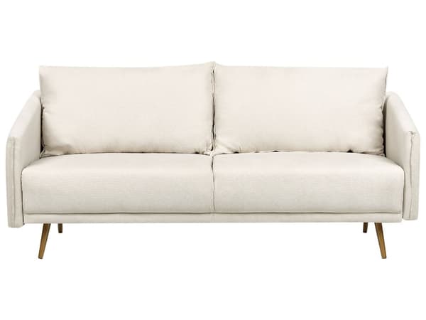 Sofa Beige Polyester 3-seters ryggpolstret sete Metall Gyllen Ben Retro Glamour