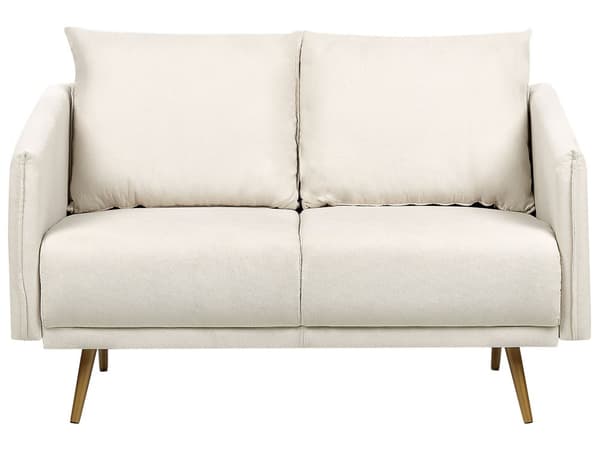 Soffa Beige Tyg 2 Sits Rygg Polstrad Sits Metall Gyllene Ben Retro Glam