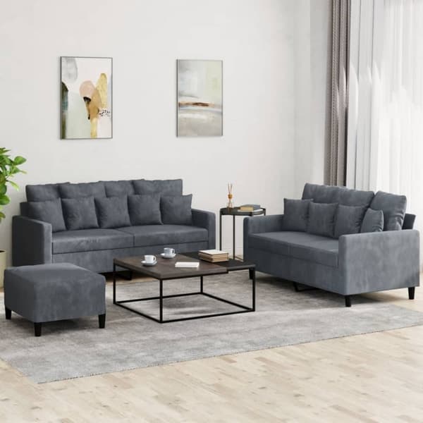 vidaXL sofasæt 3 dele med hynder velour mørkegrå