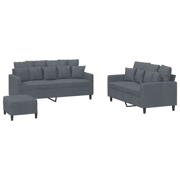 vidaXL sofasæt 3 dele med hynder velour mørkegrå