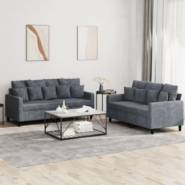 vidaXL sofasæt 2 dele med hynder velour mørkegrå