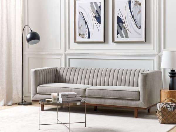 Sofa Lysegrå Polyester Polstret 3-seter Moderne Sofa Stil Stue Brede Armlener Tuftet Ryggstøtte