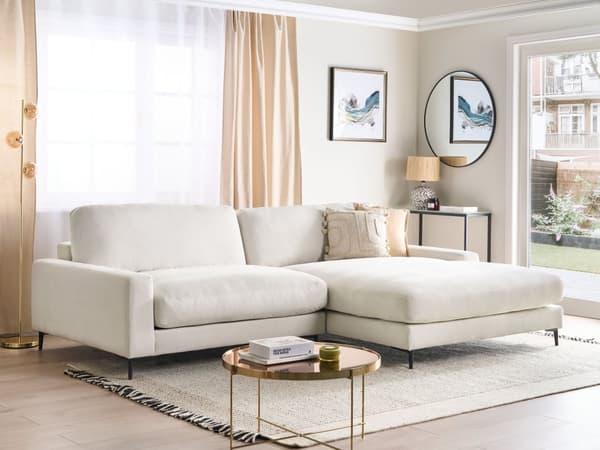Venstrehånds hjørnesofa Off-White stoff Polyester Metall Svarte ben 190 x 272 x 83 cm Polstret rygg 3-seters L-formet Moderne stil Stue