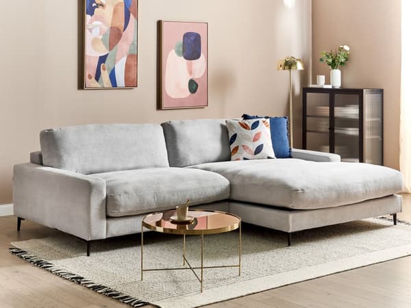 Venstrehånds hjørnesofa Lysegrå stoff Polyester Metall Svarte ben 190 x 272 x 83 cm Polstret rygg 3-seters L-formet Moderne stil Stue