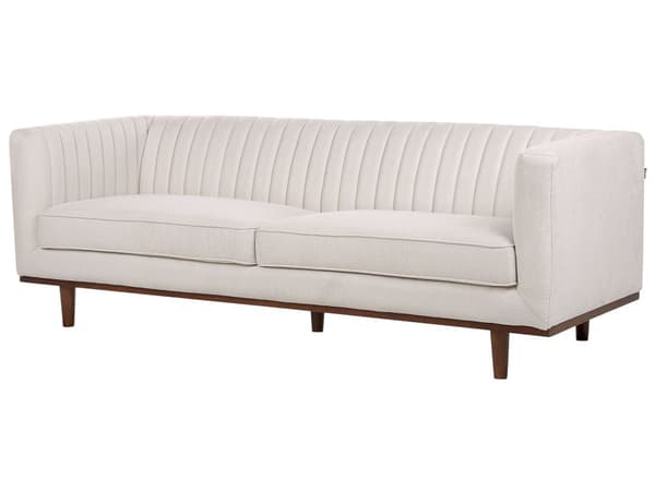 Sofa Beige Polyester Polstret 3-seter Moderne Sofa Stil Stue Brede Armlener Tuftet Ryggstøtte