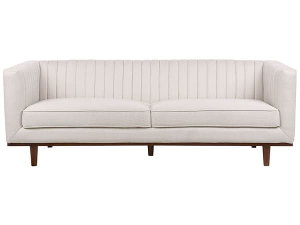 Sofa Beige Polyester Polstret 3-seter Moderne Sofa Stil Stue Brede Armlener Tuftet Ryggstøtte