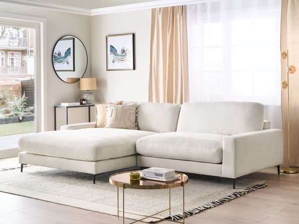 Høyrehånds hjørnesofa Off-White stoff Polyester Metall Svarte ben 190 x 272 x 83 cm Polstret rygg 3-seters L-formet Moderne stil Stue