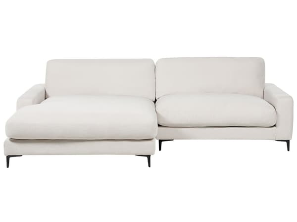Høyrehånds hjørnesofa Off-White stoff Polyester Metall Svarte ben 190 x 272 x 83 cm Polstret rygg 3-seters L-formet Moderne stil Stue