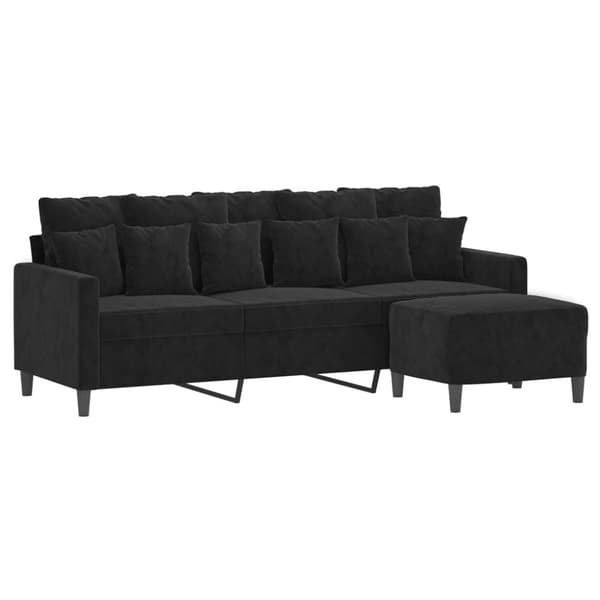 vidaXL 3-sitssoffa med fotpall svart 180 cm sammet