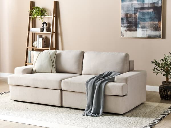 Sofa i Lysebeige-stoff med polstret 3-seters sofa med tykk polstret rygg Classic Living Room Sofa