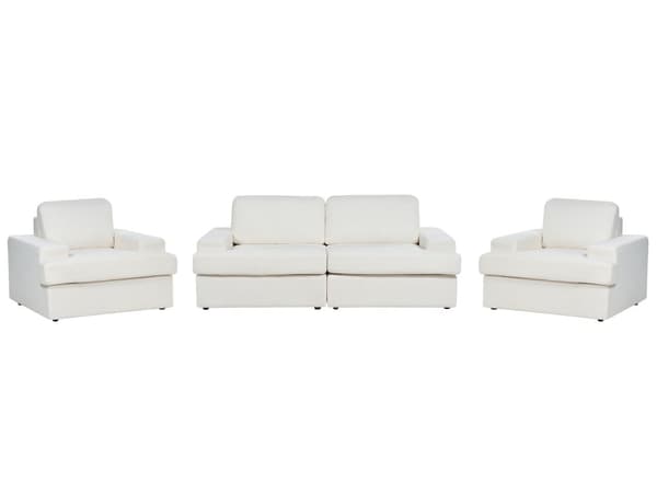 Sofasett i hvit boucle med polstret 5-seter og lenestol med polstret, tykt polstret rygg Classic Living Room sofa