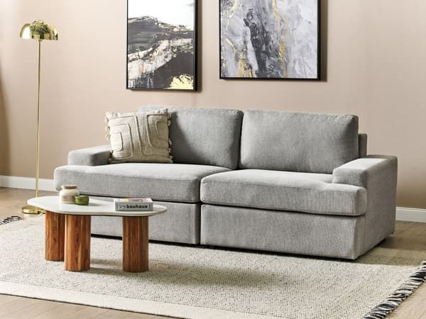 Sofa i Lysegrå-stoff med polstret 3-seters sofa med tykk polstret rygg Classic Living Room Sofa