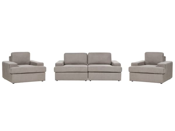 Sofasett i taupe stoff med polstret 5-seter og lenestol med polstret, tykt polstret rygg Classic Living Room sofa