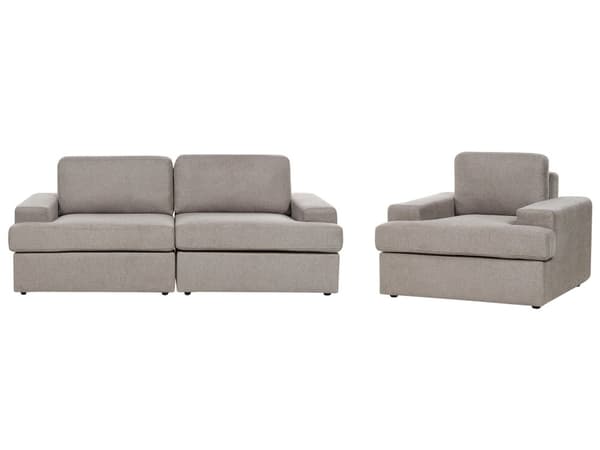 Sofasett i taupe stoff Polstret 4-seter med lenestol Polstret tykk rygg Classic Living Room Sofa
