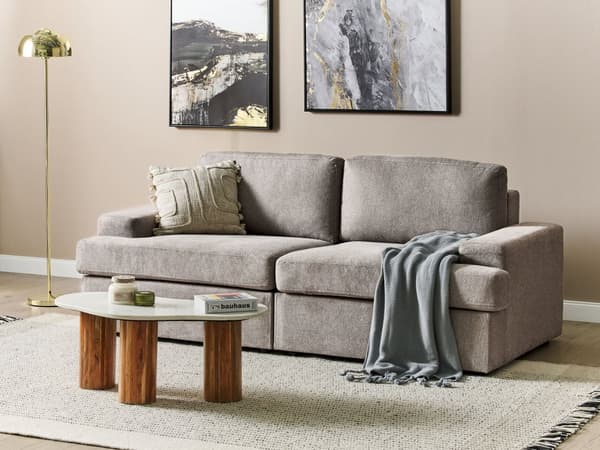 Sofa i Taupe-stoff med polstret 3-seters sofa med tykk polstret rygg Classic Living Room Sofa