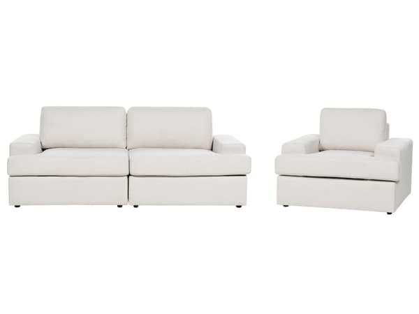 Sofasett i lysebeige stoff Polstret 4-seter med lenestol Polstret tykk rygg Classic Living Room Sofa
